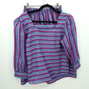 Vintage Betsy's Things Striped Matching Blouse/Skirt Set 11/M Pink/Purple/Blue
